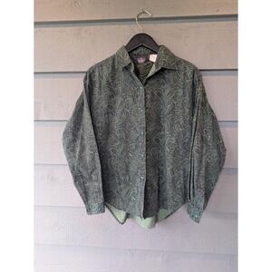 VTG Woolrich Shirt Womens Large Green Paisley Button Up Long Sleeve Cotton Top